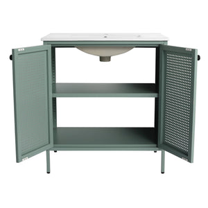 English Elm 30 Inch Freestanding Bathroom Vanity With Durable Ceramic Sink And Adjustable Shelving For Storage W999S00124