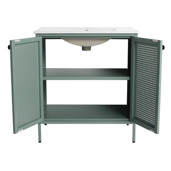 English Elm 30 Inch Freestanding Bathroom Vanity With Durable Ceramic Sink And Adjustable Shelving For Storage W999S00124