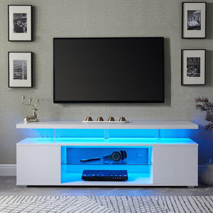 English Elm TV Sleek gaming TV stand for 70 inch with LED lighting, cable management, ample storage and shelves White 67.32 L x 20.07 W x 6.29 H W2178P147739