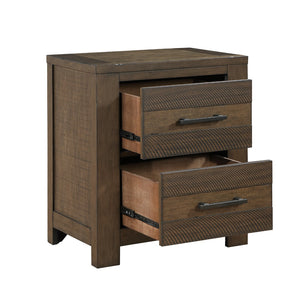 English Elm Antique Brown Finish 1 Piece Nightstand Of Two Drawers Bold Look Bedroom Furniture Black Handles