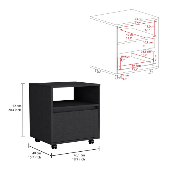 English Elm Milford Black 2-Piece Bedroom Set with 3-Drawer Dresser & Mobile Nightstand, Space-Saving Storage Design B092S00188