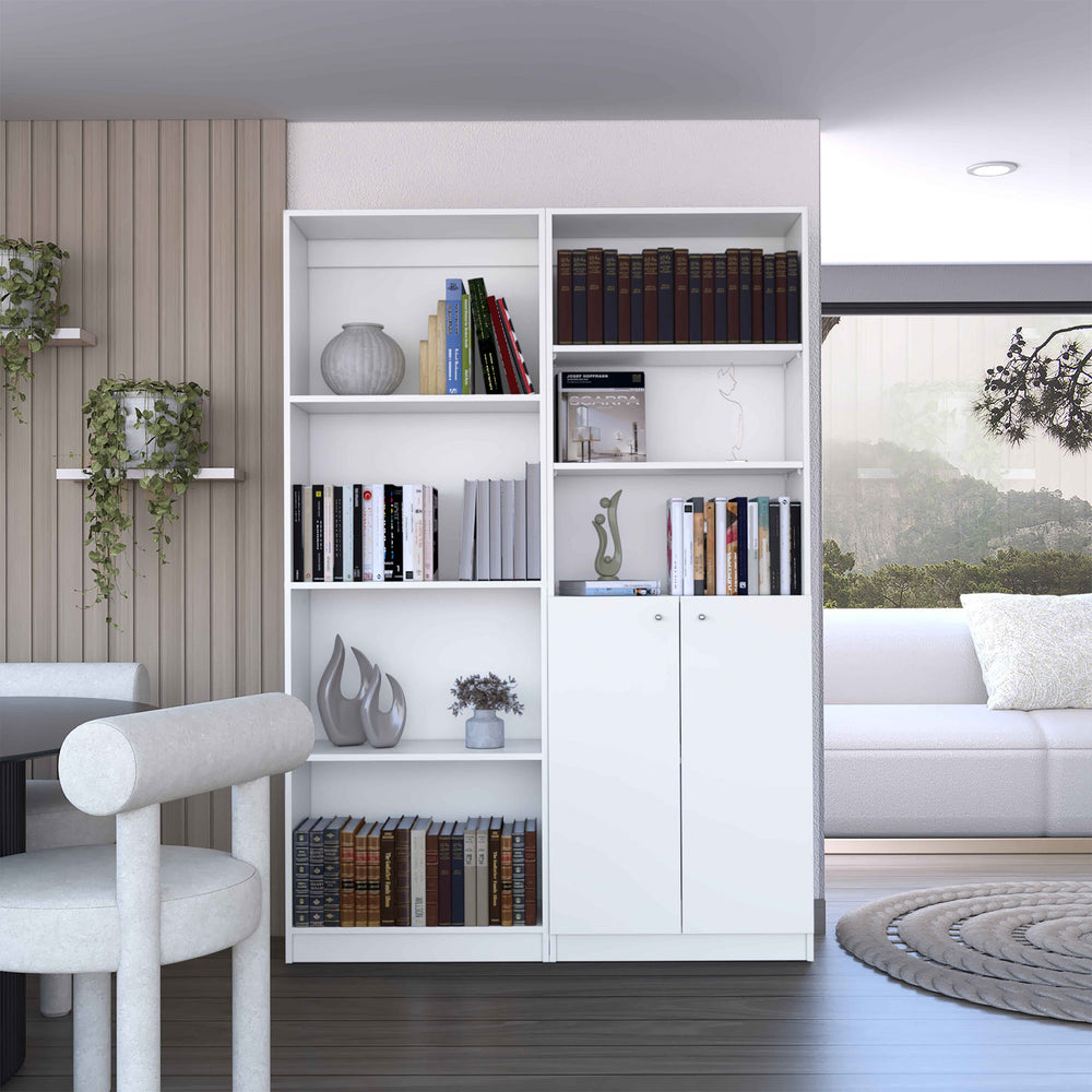 English Elm Veta White 2-Piece Living Room Set with Dual Bookcases — Versatile Shelving, Concealed Storage, Durable Finish B092S00184