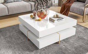 English Elm On-trend Square Coffee Table High Gloss White Top Wood Grain Legs Four Drawer Storage WF314582AAK