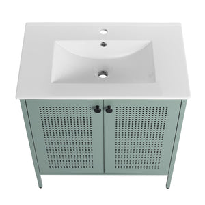 English Elm 30 Inch Freestanding Bathroom Vanity With Durable Ceramic Sink And Adjustable Shelving For Storage W999S00124