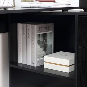 English Elm L L Shaped Computer Desk with 180° Rotation, Drawer, Cabinet & Shelves for Compact Home Office Space W2225142660