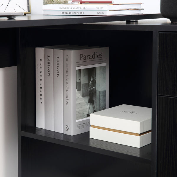 English Elm L L Shaped Computer Desk with 180° Rotation, Drawer, Cabinet & Shelves for Compact Home Office Space W2225142660