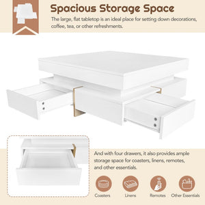 English Elm On-trend Square Coffee Table High Gloss White Top Wood Grain Legs Four Drawer Storage WF314582AAK