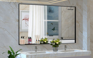 English Elm 60*36" Oversized Modern Rectangle Bathroom Mirror with Sleek Aluminum Frame Removable Tray for Versatile Mounting Black W708140626