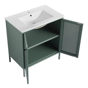 English Elm 30 Inch Freestanding Bathroom Vanity With Durable Ceramic Sink And Adjustable Shelving For Storage W999S00124
