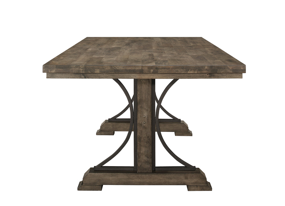 English Elm 1pc Light Brown Trestle Dining Table 78.7" x 39.4" Industrial Curved Metal Accents Sturdy Centerpiece B011P206741