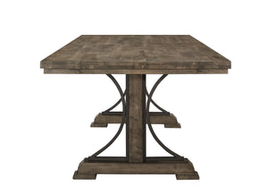 English Elm 1pc Light Brown Trestle Dining Table 78.7" x 39.4" Industrial Curved Metal Accents Sturdy Centerpiece B011P206741
