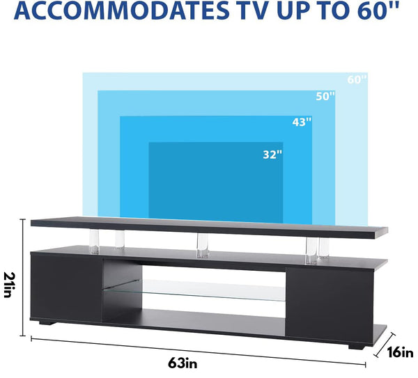 English Elm TV Sleek gaming TV stand for 70 inch with LED lighting, cable management, ample storage and shelves Black 67.32 L x 20.07 W x 6.29 H W2178P147741