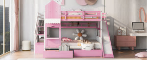 English Elm Full-over-full Castle Bunk Bed with Slide Drawers Shelves Pinewood Kids Frame LT000558AAH-3