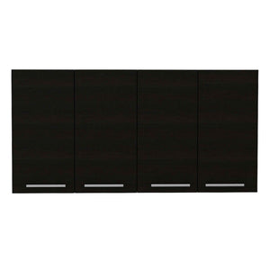 English Elm Sitka Wall Cabinet with Dual Compartments, Four Doors, Built-In Dish & Glass Racks for Kitchens Black 50 L x 16 W x 7 H B128P148974