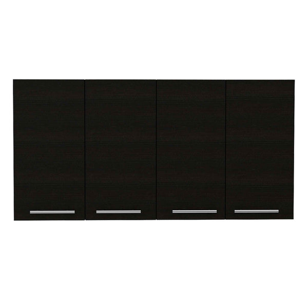 English Elm Sitka Wall Cabinet with Dual Compartments, Four Doors, Built-In Dish & Glass Racks for Kitchens Black 50 L x 16 W x 7 H B128P148974
