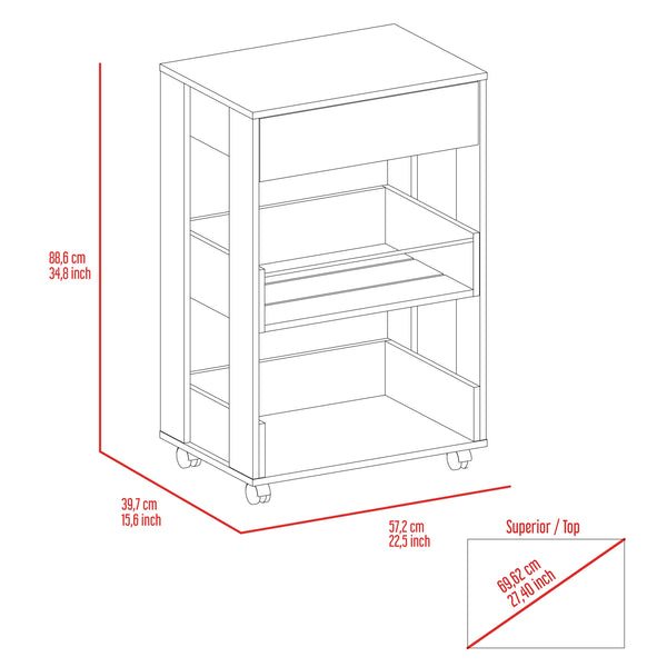 English Elm Dundee Engineered Wood Kitchen Cart with Countertop, Steel-Slide Drawer & Two Open Shelves - Multicolor B128P148708