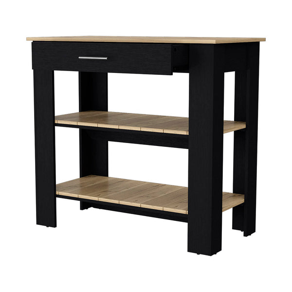 English Elm Brooklyn Rustic Kitchen Island with Concealed Shelves and Walnut Accents for Stylish Storage and Prep Multicolor 44 L x 24 W x 6 H B128P148883