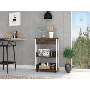 English Elm Dundee Engineered Wood Kitchen Cart with Countertop, Steel-Slide Drawer & Two Open Shelves - Multicolor B128P148708