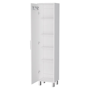 English Elm Lawen Tall Storage Cabinet White with Single Door, 5 Shelves & 3 Broom Hangers for Organized Home B128P148730