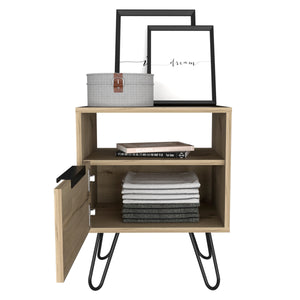 English Elm Vienna Mid-Century Nightstand with Cabinet and Shelves, Sleek Hairpin Legs, Stylish Storage Solution Beige 26 L x 22 W x 4 H B128P148824