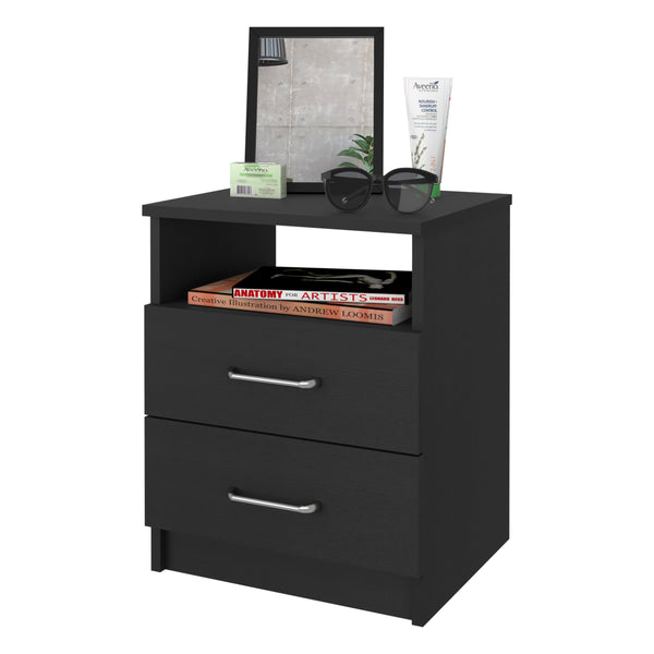 English Elm Oklahoma Black Nightstand with Two Drawers & Open Shelf, 19.9" Engineered Wood, Metal Hardware B128P148772