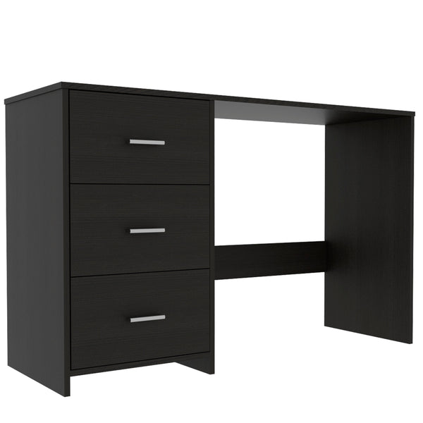 English Elm Berlin Three Drawers Desk — Black Engineered Wood, 47" W Compact Office Desk with Ample Storage Drawers B128P148664