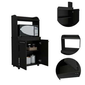 English Elm Rockford Kitchen Cart with Microwave Shelf, Double-Door Cabinet, Countertop & Smooth Caster Mobility Black 33 L x 31 W x 5 H B128P148798