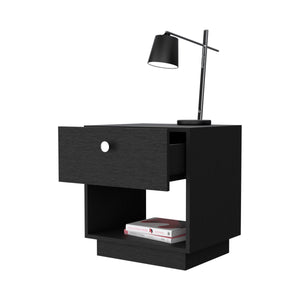 English Elm Sumter Modern 1-Drawer Nightstand with Lower Shelf, Black Particleboard, Compact Storage and Easy-Glide Drawer B128P148811