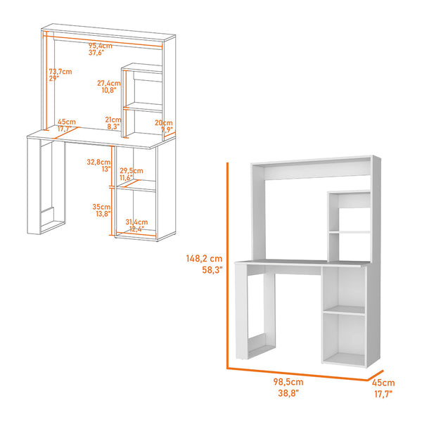 English Elm Carroll Space-Saving Computer Desk with Hutch, 5 Storage Shelves, Durable White or Black Finish B128P148681