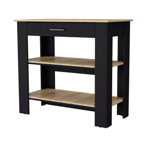 English Elm Brooklyn Rustic Kitchen Island with Concealed Shelves and Walnut Accents for Stylish Storage and Prep Multicolor 44 L x 24 W x 6 H B128P148883