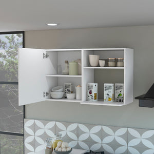 English Elm Oklahoma White 2-Door Wall Cabinet with 2 Side Shelves, Stackable Engineered Wood, Metal Handles B128P148767