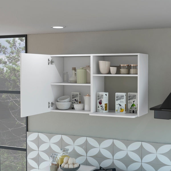 English Elm Oklahoma White 2-Door Wall Cabinet with 2 Side Shelves, Stackable Engineered Wood, Metal Handles B128P148767