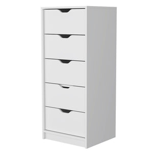 English Elm Dillon Narrow 5-Drawer Dresser — Slim 17.7" Wide Tall Chest, 5 Oversized Drawers, White Durable Finish B128P148699