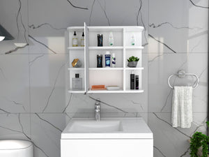 English Elm Valdez Bathroom Medicine Cabinet Mirror with Six Open Shelves and Central Mirrored Door, Durable Black 28 L x 19 W x 5 H B128P148817