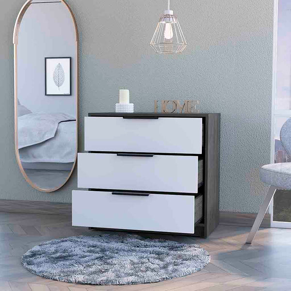 English Elm Washington Five Drawer Dresser with Light Oak Frame and White Fronts, Space-Saving Minimalist Storage Chest Multicolor 31 L x 21 W x 7 H B128P148840