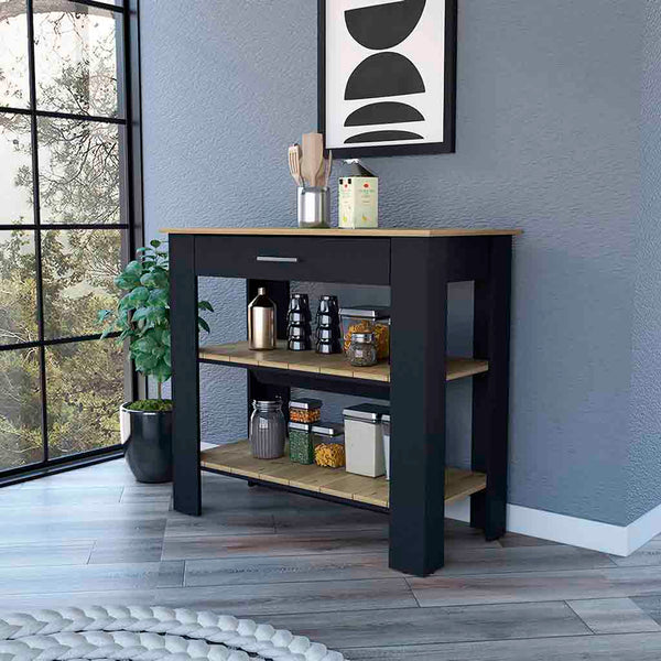 English Elm Brooklyn Rustic Kitchen Island with Concealed Shelves and Walnut Accents for Stylish Storage and Prep Multicolor 44 L x 24 W x 6 H B128P148883