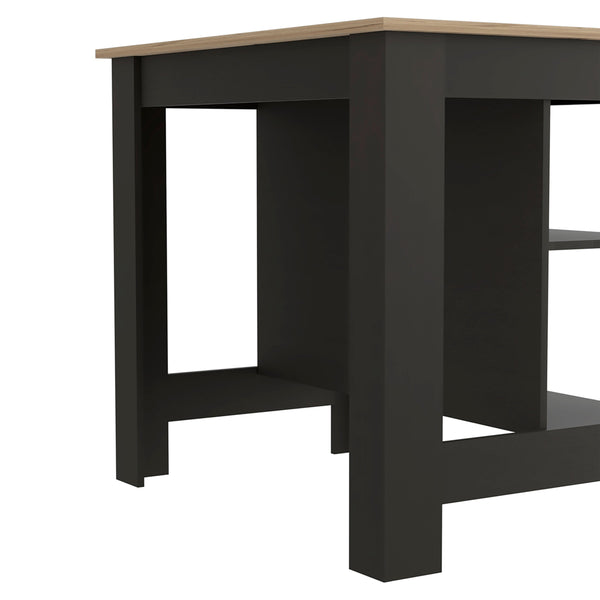 English Elm Brooklyn Rustic Kitchen Island with Hidden Shelves and Ergonomic Bar Design for Entertaining Elegance Black,Light Oak,Multicolor 45 L x 32 W x 4 H B128P148675