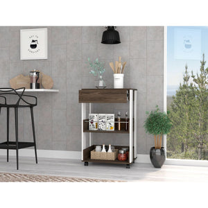 English Elm Dundee Engineered Wood Kitchen Cart with Countertop, Steel-Slide Drawer & Two Open Shelves - Multicolor B128P148708