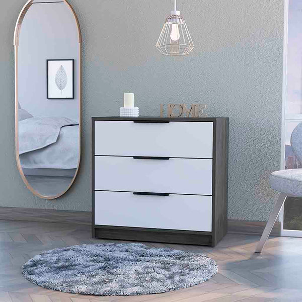 English Elm Washington Five Drawer Dresser with Light Oak Frame and White Fronts, Space-Saving Minimalist Storage Chest Multicolor 31 L x 21 W x 7 H B128P148840