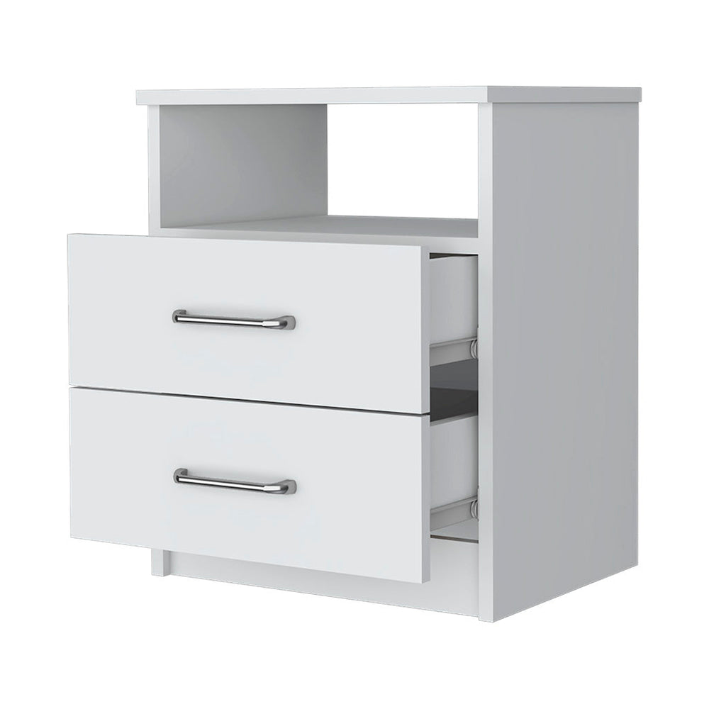English Elm Oklahoma Compact Nightstand with Open Shelf and Two Smooth-Glide Drawers for Bedroom Storage Solutions White 24 L x 17 W x 6 H B128P148771