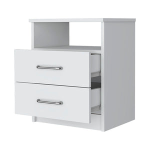 English Elm Oklahoma Compact Nightstand with Open Shelf and Two Smooth-Glide Drawers for Bedroom Storage Solutions White 24 L x 17 W x 6 H B128P148771