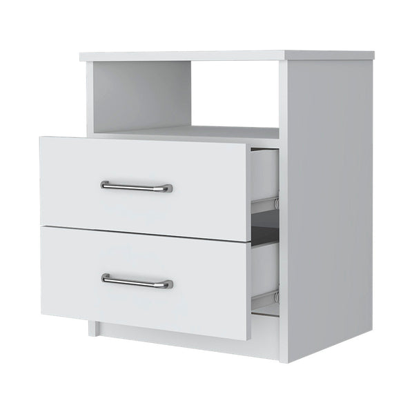 English Elm Oklahoma Compact Nightstand with Open Shelf and Two Smooth-Glide Drawers for Bedroom Storage Solutions White 24 L x 17 W x 6 H B128P148771