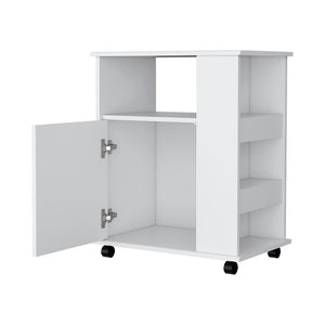 English Elm Clayton White Lower Microwave Cabinet with Wheels, Open Shelves & Top Surface for Countertop Microwave B128P148899