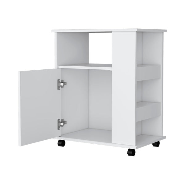 English Elm Clayton White Lower Microwave Cabinet with Wheels, Open Shelves & Top Surface for Countertop Microwave B128P148899