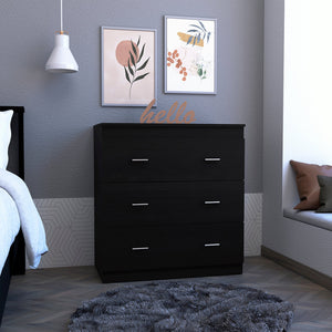 English Elm Burlington White Three-Drawer Dresser in Engineered Wood — Sleek Wenge Accents, Easy Assembly, Compact Elegance B128P148889
