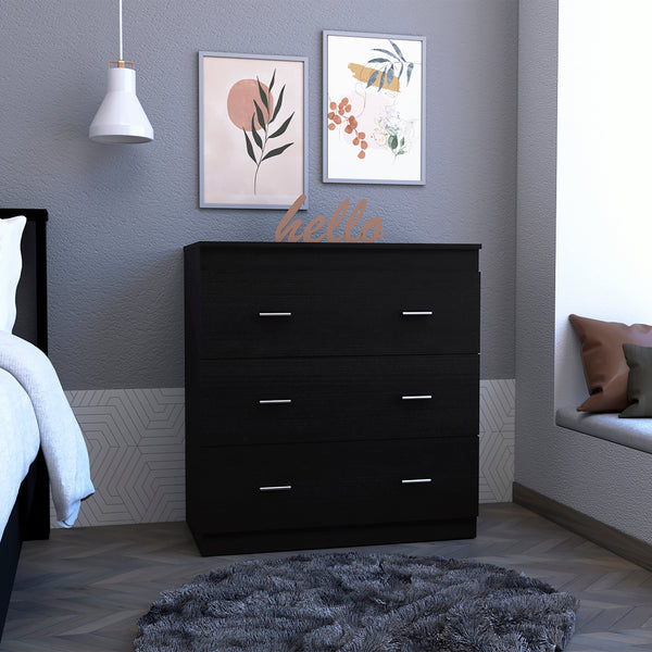 English Elm Burlington White Three-Drawer Dresser in Engineered Wood — Sleek Wenge Accents, Easy Assembly, Compact Elegance B128P148889