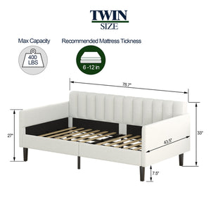 English Elm Elena Twin Size Ivory Bouclé Daybed with Ribbed Tufted Backrest, Foam Comfort, Durable 400LB Capacity B083P163439
