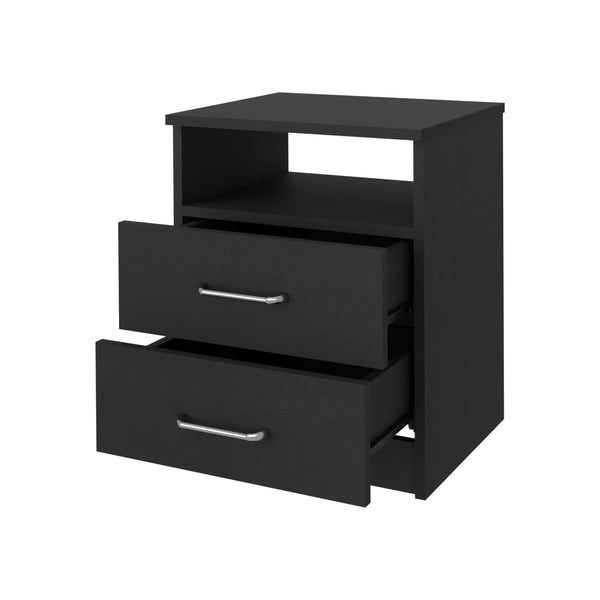 English Elm Oklahoma Black Nightstand with Two Drawers & Open Shelf, 19.9" Engineered Wood, Metal Hardware B128P148772