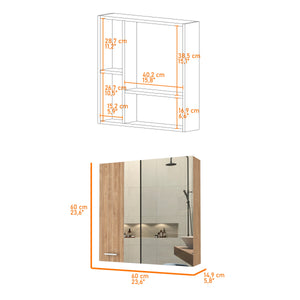 English Elm Kenya Pine Medicine Cabinet Mirror Double Door | Humidity-Resistant, 4 Spacious Shelves, Compact Elegance B128P148728