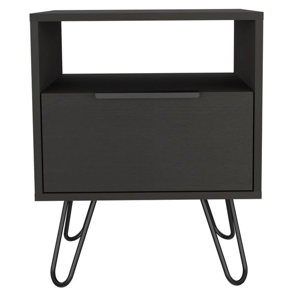 English Elm Vienna Mid-Century Nightstand with Cabinet and Shelves, Sleek Hairpin Legs, Stylish Storage Solution Black 26 L x 23 W x 5 H B128P148823